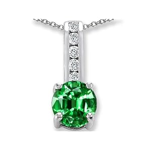Buy 1.35 cttw 14k White Gold Plated Silver Created Emerald and Genuine White Topaz Pendant by Finejewelers