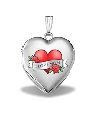 14k White Gold Mothers Day "Mom Tattoo" Heart Locket 3/4 inch x 3/4 inch in Solid 14K White Gold