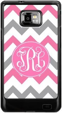 Hot Pink Gray Chevron Zigzags & Hot Pink Monogram Initials Personalized Custom Best Plastic Case for Samsung Galaxy s2 ,Black or White for Choice