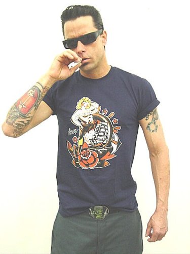 Sailor Jerry Tattoo Shirt Navy Nautical Maiden T Shirt Medium - XXL