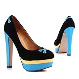 Damen Schuhe, PUMPS, HIGH HEELS PLATEAU, 15240, Synthetik in hochwertiger Wild Lederund Lack Leder Optik