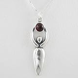 Garnet Lunar Goddess Pendant in Sterling Silver on a 16 Box Chain, #8718