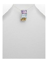 Gem Stones Pendant Necklace In 92.5 Sterling Silver