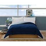 Villa Collection Solid Color Reversible Queen Comforter, Spa Blue To Navy