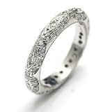 Diamond Engraved Wedding Ring or Stacking Ring, 18k White Gold, Ring Size 5.5, TW 0.70 Carats