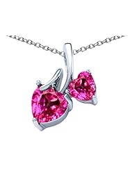 Original Star K (tm) 8mm and 6mm Heart Shape Created Pink Sapphire Double Hearts Pendant in 925 Sterling Silver