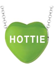 Sterling Silver 17mm Green enamel Sweethearts HOTTIE Heart Pendant