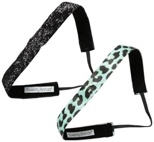 Sweaty Bands Headband (2-Pack), Black Sparkle/Cheetah, 1-Inch