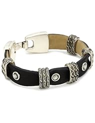 Streets Ahead Black Barolo Leather with Clear Crystals and Antique Silver Sliders Cuff Bracelet