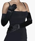 Womens Black Opera Length Satin Gloves