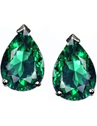 Tommaso Design (tm) Pear Shape 8x6mm Simulated Emerald Earring Studs