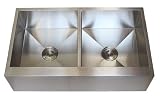 36 Inch - Zero Radius Design 16 Gauge Stainless Steel Flat Front Apron Double Bowl Kitchen Sink