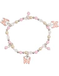 Heirloom Finds Little Girl Pink Pretty Butterfly Bead Stretch Bracelet in Silver Tone and Enamel