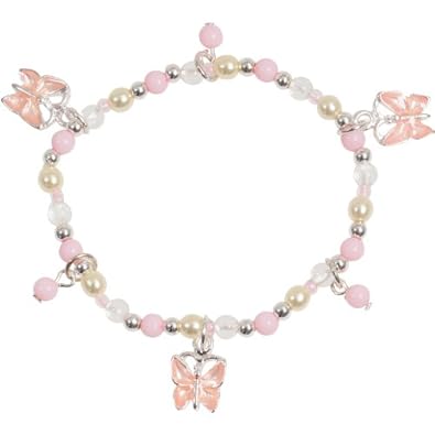 Cheap Girls Jewelry Heirloom Finds Little Girl Pink Pretty Butterfly Bead Stretch Bracelet in Silver Tone and Enamel For Sale