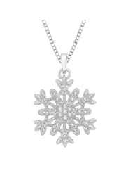 Diamond Snow Flake Pendant with Chain in Sterling Silver (0.09 cttw)
