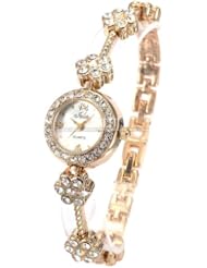 Ladies Womens Watches Gold Color Flower Quartz Crystal Bracelet Lady Watch