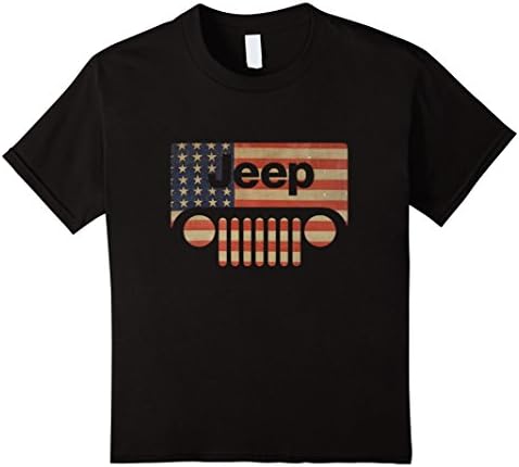 Kids Jeep Lover Shirt - American Flag with Jeep Grille T shirt 4 Black