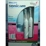 Philips Sonicare Essence Power Toothbrush Susan G Komen Edition with 2 Handles, 2 brush heads, 2 Travel Caps, 1 Charger, 2 Travel Cases, 1 Brushhead Holders)