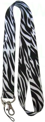Animal Print Key Chain Lanyard with Swivel Key Clip and Cellphone Strape - Zebra White