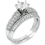 Sterling Silver Cubic Zirconia CZ Wedding Engagement Ring Set