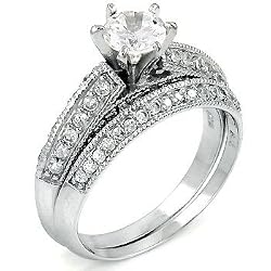 Sterling Silver Cubic Zirconia CZ Wedding Engagement Ring Set Sz 8