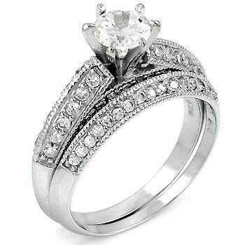 Sterling Silver Cubic Zirconia CZ Wedding Engagement Ring Set