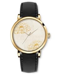 SPRAWL Aanalog Fashion Series Gold Ladies Watches of Genuine Black Leather Strap,Unique Wrist Watch for Women Girls Designed with Yellow flowers woven