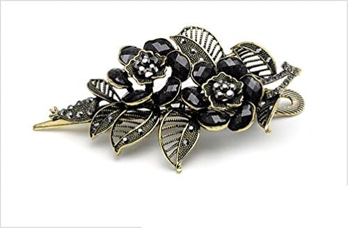 Bling2Bling Handcraft Crystal Rhinestones Vintage Rose Hair Clip Barrette Bridal Wedding Hairpin (Black)