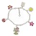 Cute Kitty Crystal Cubic Zirconia Glitter Multi Charm Bracelet with Pink Flower Bow, Ladybug and Butterfly