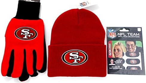 NFL San Francisco 49er's Cuffed Beanie, Gloves and Eye Black Strips Gift