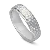 18k White Gold Hammered Men's Wedding Band, 5mm