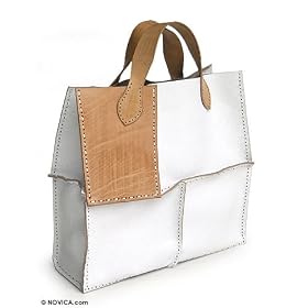 Leather handbag, 'Urban Safari in White'
