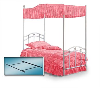 White Twin Princess Bed Frame & Canopy Frame with Hot Pink Canopy Fabric Set