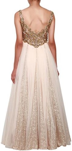 Panisha Women's Gown Enhanced In Zardosi And Pleats Indian Bollywood Replica Large Cream