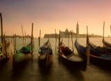 Horizontal Wall Decals Time Lapse View of Gondolas Docked in Urban Pier - 60 inches x 43 inches - Peel and Stick Removable Graphic