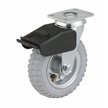 E.R. Wagner Pneumatic Plate Caster, Swivel with Total-Lock Brake, Soft Rubber on Steel Wheel