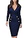 Miusol Women's Formal V Neck Navy Style Long Sleeve Slim Pencil Dress