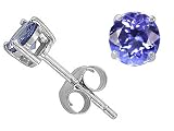 1.10 cttw Natural Genuine 5mm AAA Round Tanzanite Stud Earrings in 14k White Gold