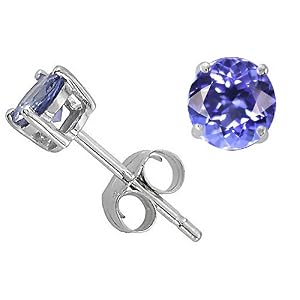 1.10 cttw Natural Genuine 5mm AAA Round Tanzanite Stud Earrings in 14k White... by 