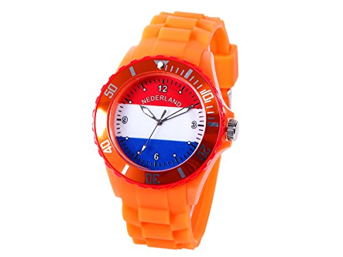 Alsino Armbanduhr EM WM Länder Silikon Uhr Silikon Damen Herren Silikon Uhren Herrenuhr Damenuhr, Farbe wählen:UR-NED Niederlande