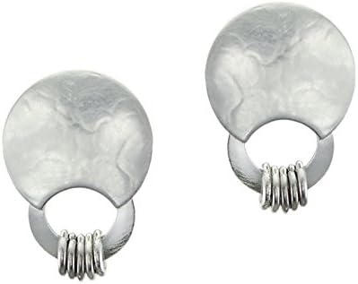 Marjorie Baer Crescent with Rings Clip on Earring in Silver and Antique Silver