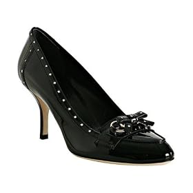 Gucci black patent bow detail moc toe pumps by Gucci