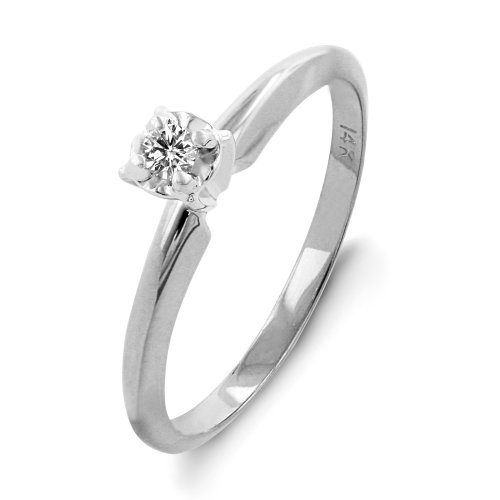 10k White or Yellow Gold Round 4-Prong Solitaire Diamond Ring (.05 ct, J-K Color, I2-I3 Clarity)