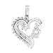 10K White Gold 0.13cttw Loving MOM Prong Set Baguette and Round Diamond Heart Pendant
