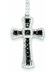 0.9 Carat 14K White Gold Black and White Diamond Cross Pendant