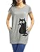 Allegra K Women's Round Neck Short Sleeve Cat Prints Loose Tunic Top M Grey