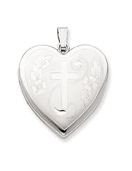 Genuine .925 Sterling Silver 24mm w/ Diamond Cross Design Family Heart Locket. 100% Satisfaction Guaranteed.
