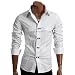 Doublju Mens slim Fit Half Tie Shirts White L (328)