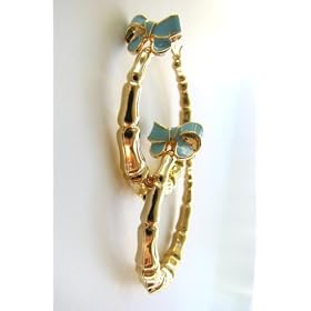 Click here to buy Disney Couture Gold Plated Tinkerbell Collection Bamboo Hoops Earrings With Teal Bow Kidada Jone's... by Disney.