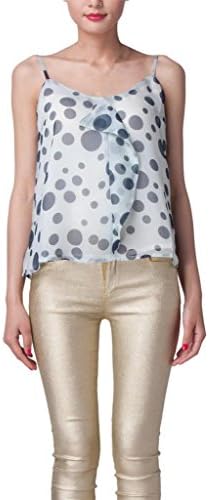 Parabuy Women's Polka Dots Flounce Decoration Basic Casual Cami, Blue, 2